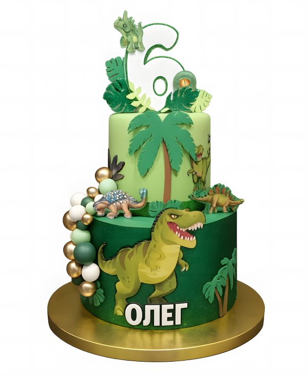 Торт с фотопечатями динозавров на 6 лет Фото