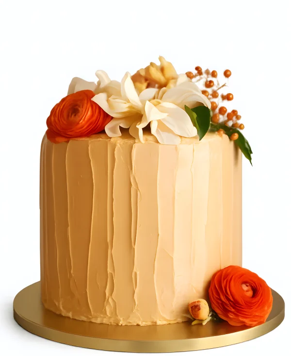 Красивый торт с яркими живыми цветами Фото