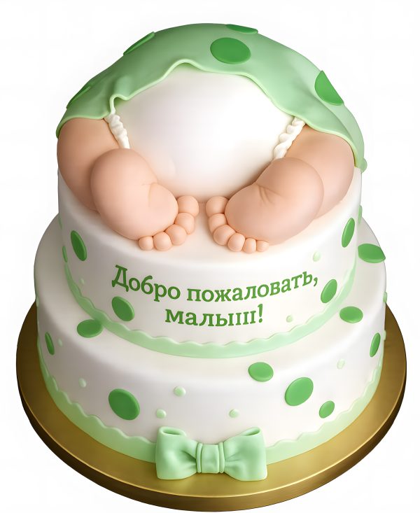Яркий двухъярусный торт с малышом в памперсе Фото