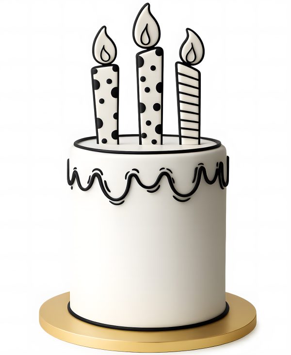 Белый торт со свечками из комиксов Фото