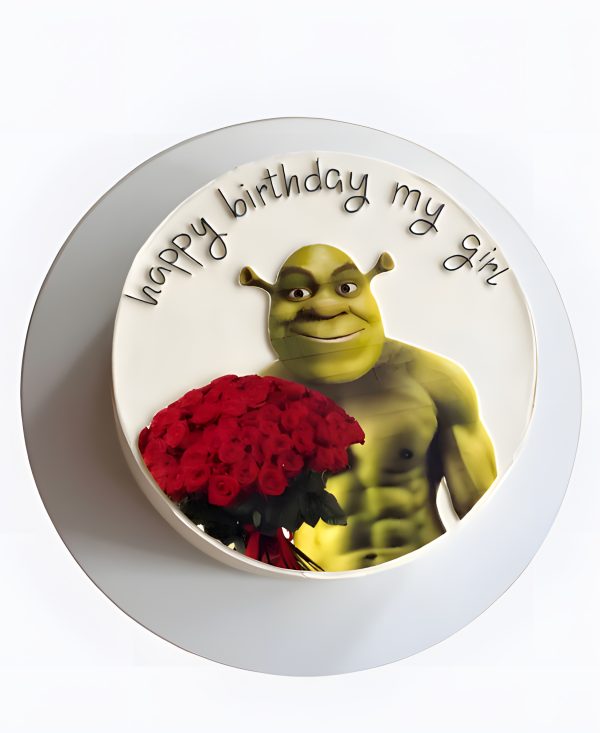 Бенто-торт со Шреком и цветами Фото