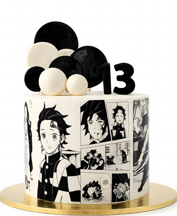 Черно-белый торт по тематике комикса клинок рассекающий демонов Фото