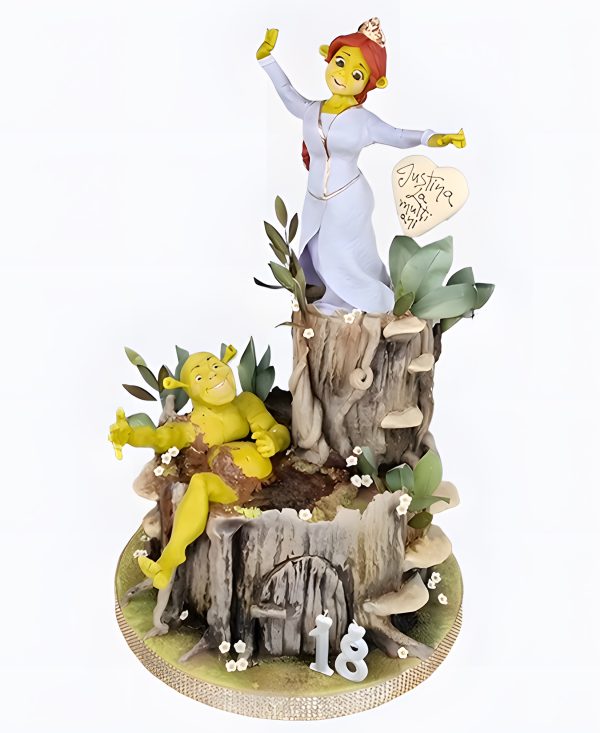 Двухъярусный торт с фигуркой Фионы и Шрека Фото