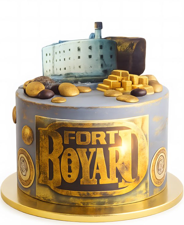 Коричневый торт по тематике Форт Боярд Фото