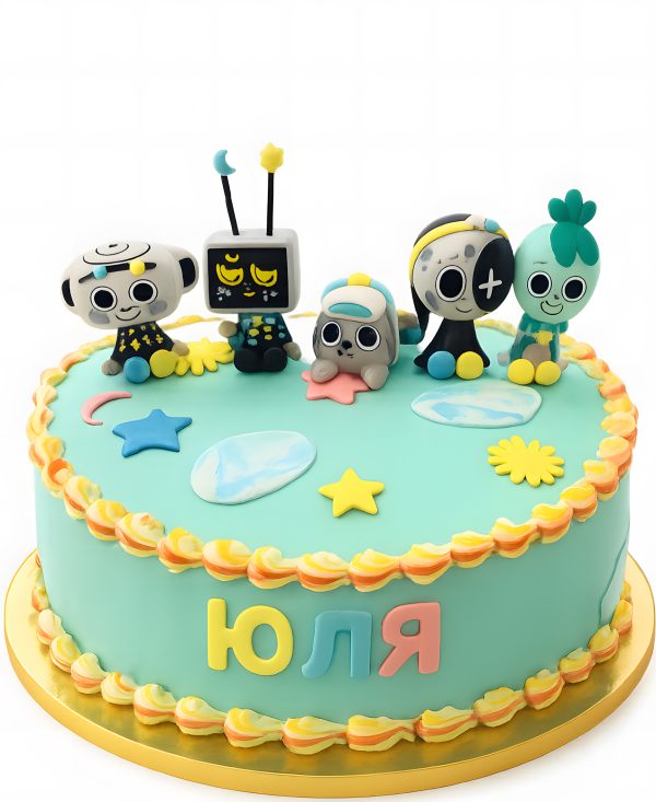 Минималистичный торт с фигурками Денди Ворлд Фото