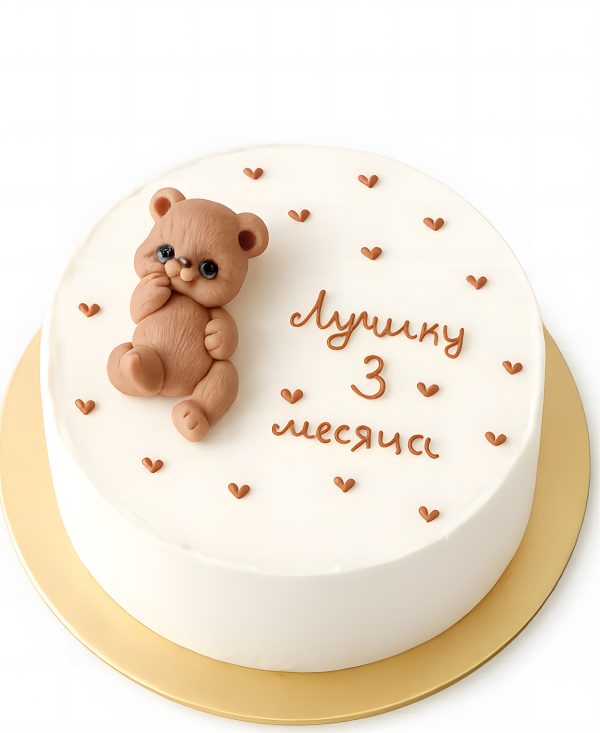 Нежный торт с медведем Фото