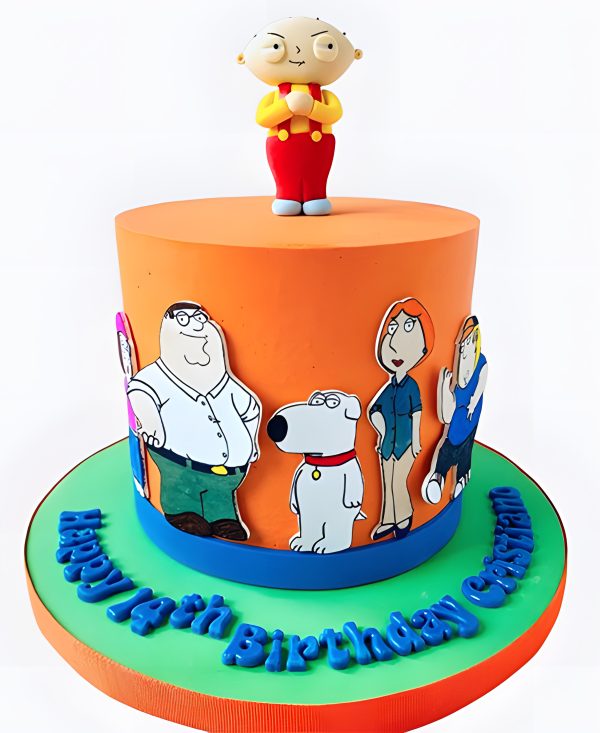 Оранжевый торт с персонажами Гриффинов Фото