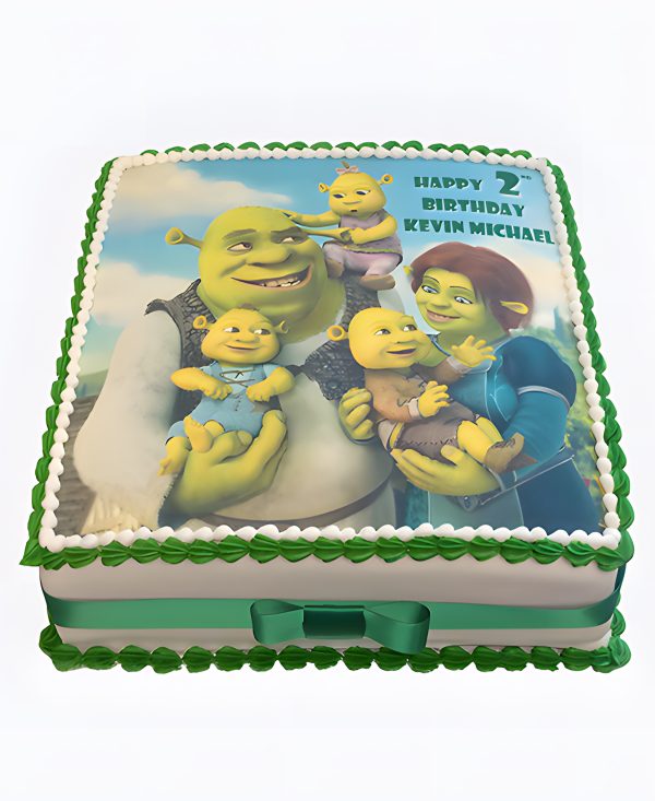 Прямоугольный торт с фотопечатью из мультфильма Шрек Фото