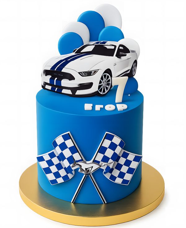 Синий торт с машиной на 7 месяцев Фото