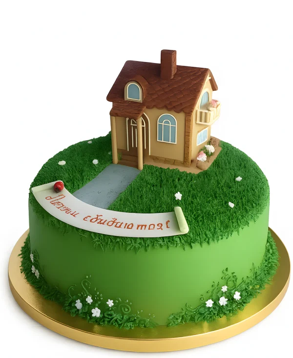 Торт в виде дома с лужайкой Фото