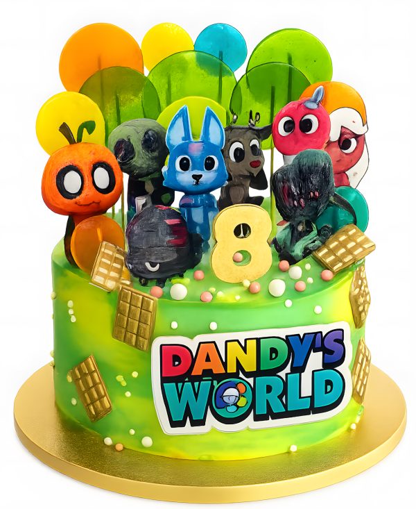 Торт на 8 лет с леденцами и фотопечатями персонажей Dandys World Фото