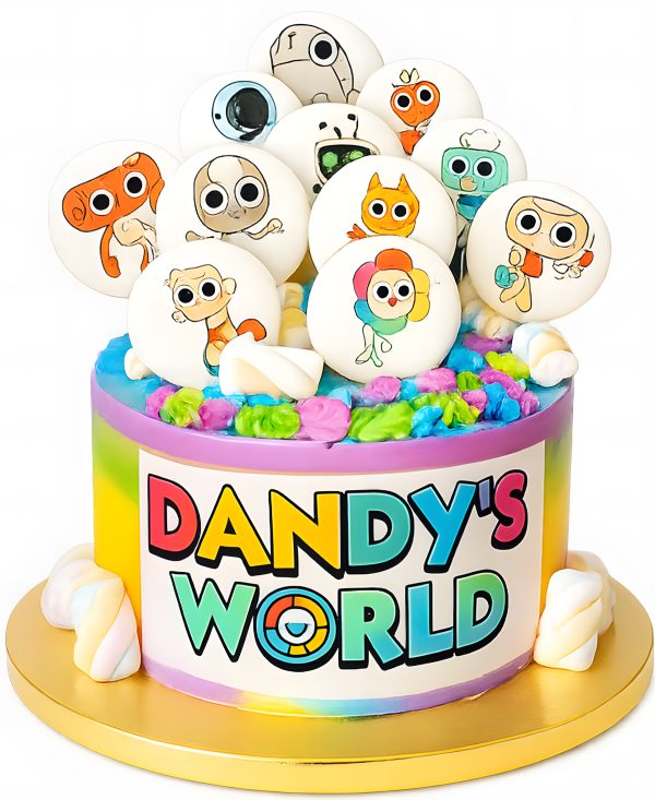 Торт с топперами по тематике Денди Ворлд и зефирками Фото
