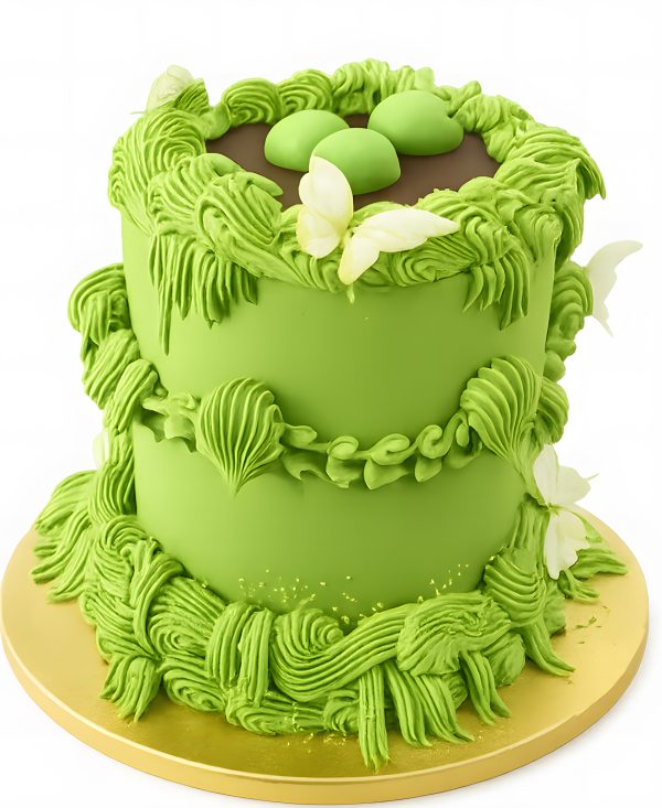 Высокий торт с зеленым кремом Фото