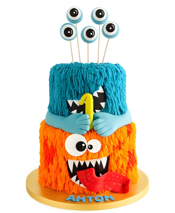 Двухъярусный торт с монстриками Фото