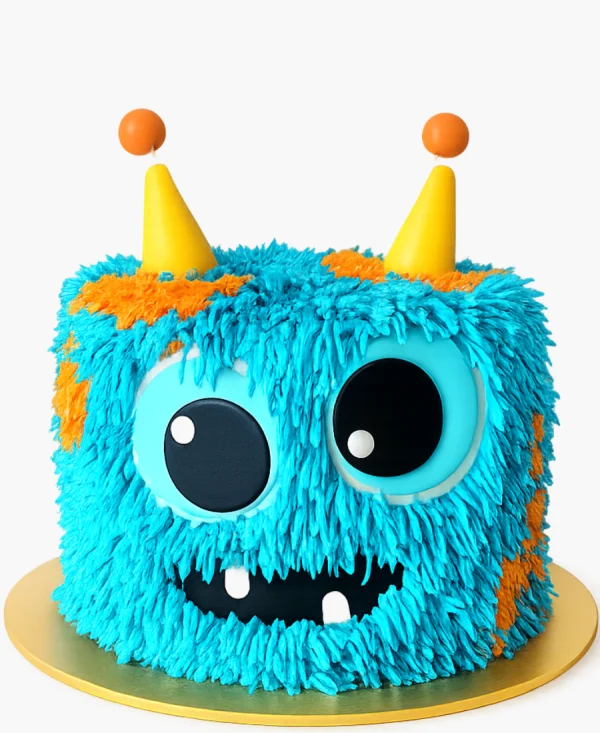 Голубой кремовый торт с рожками Фото