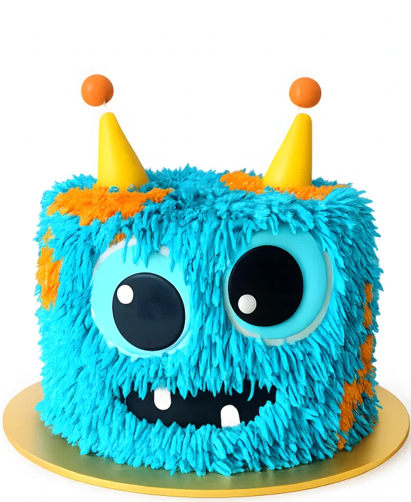 Голубой кремовый торт с рожками Фото