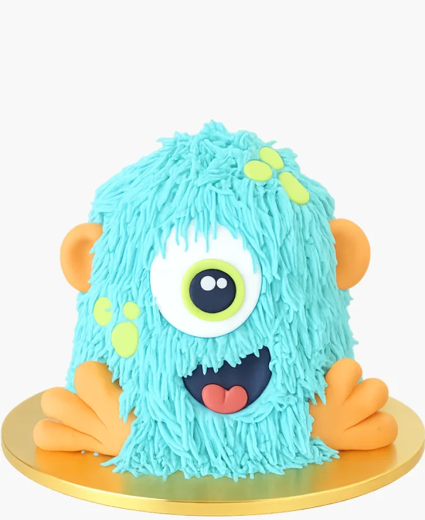 Голубой торт в форме монстра с ручками и ушами Фото