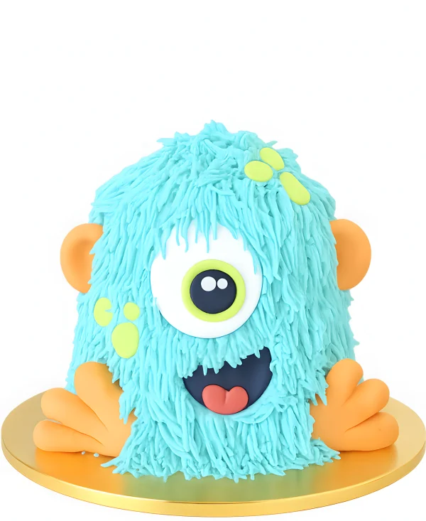 Голубой торт в форме монстра с ручками и ушами Фото