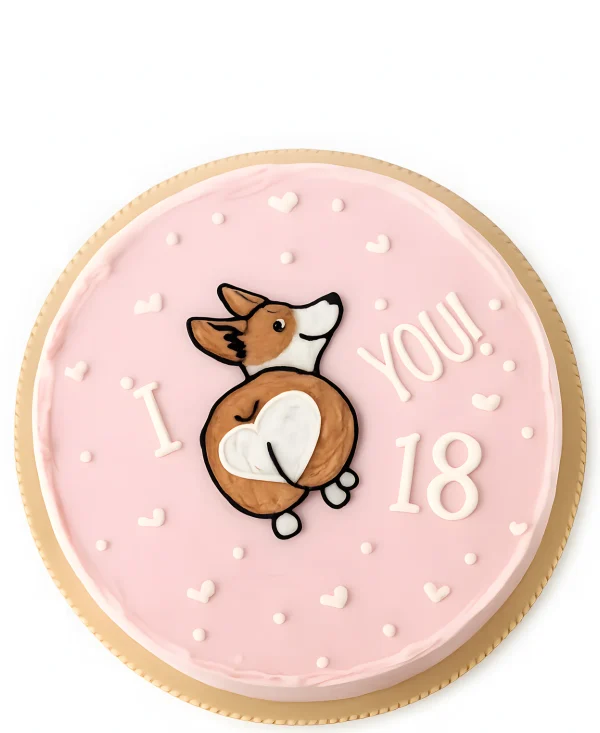 Нежно-розовый бенто-торт на 18 лет с корги Фото