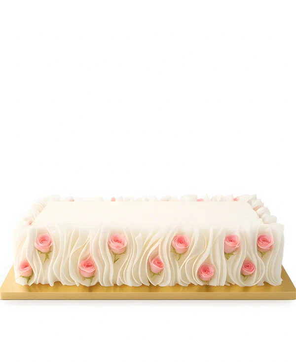 Прямоугольный свадебный торт с вафельной бумагой и с розами Фото