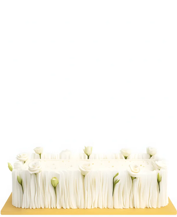 Прямоугольный торт с розами и вафельной бумагой Фото