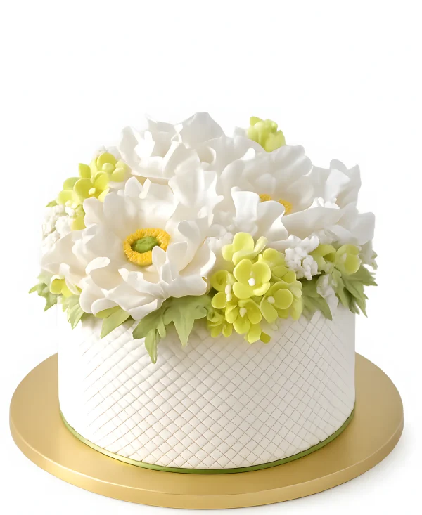 Белый торт корзина с цветами Фото