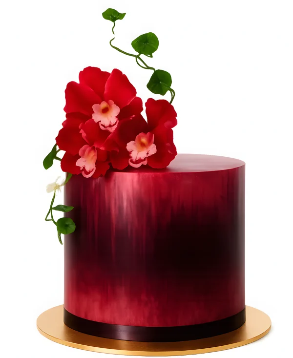 Темно-красный торт с цветами Фото