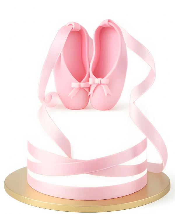 Белый торт Балерина с розовыми пуантами и лентами Фото
