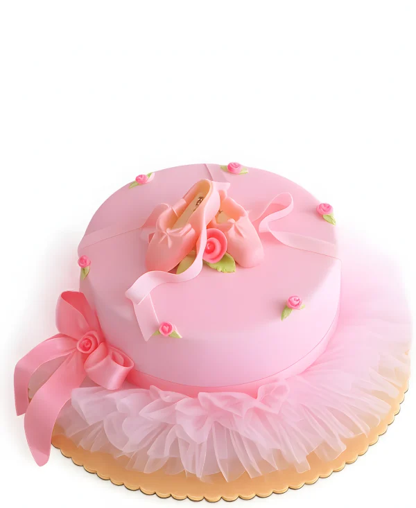 Розовый торт балерина с пуантами и бантиком Фото