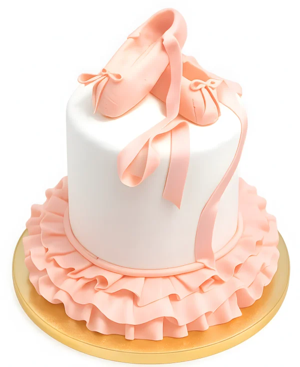 Белый торт балерина с розовыми пуантами Фото
