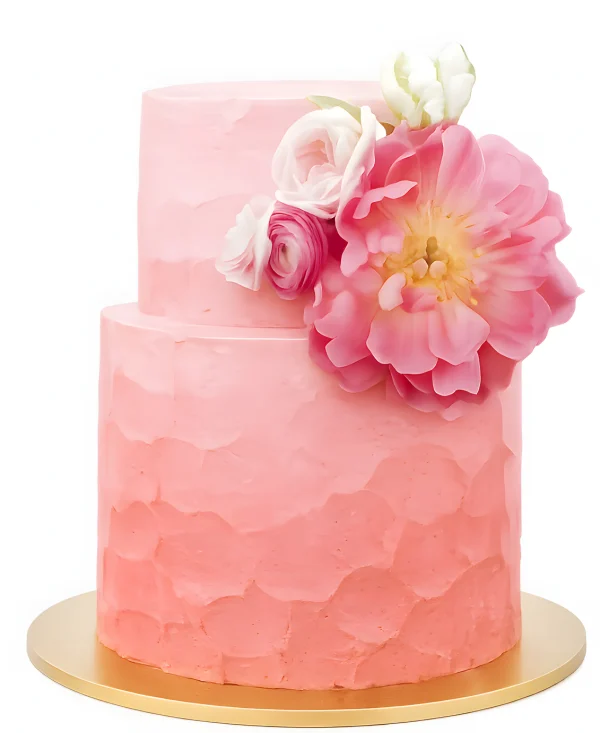 Объемный персиковый торт с большим цветком Фото