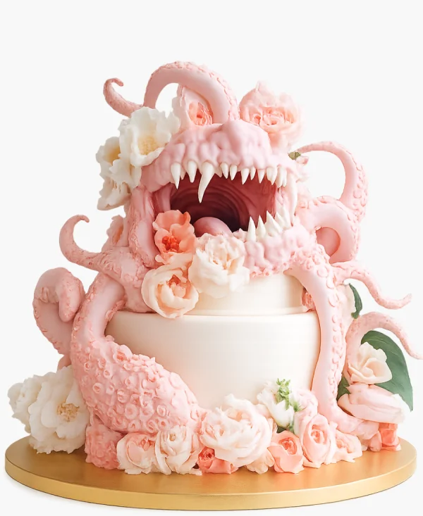 Торт с монстриком и розами Фото