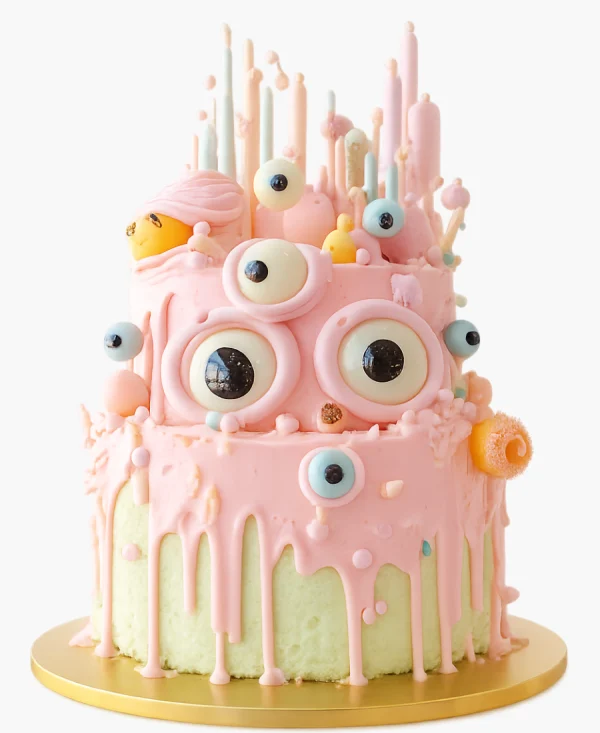 Торт с розовой глазурью и глазами Фото