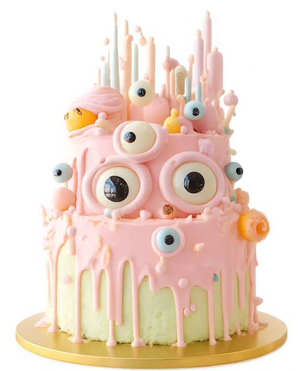 Торт с розовой глазурью и глазами Фото