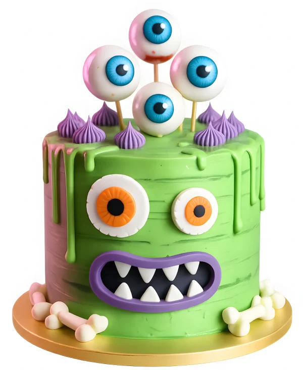 Торт с зеленой глазурью и глазами Фото