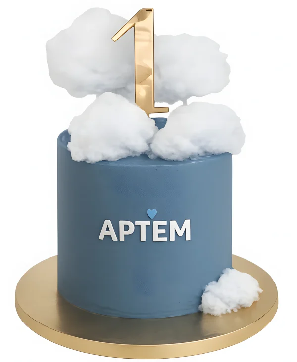 Воздушный бенто торт на рождение с облаками Фото