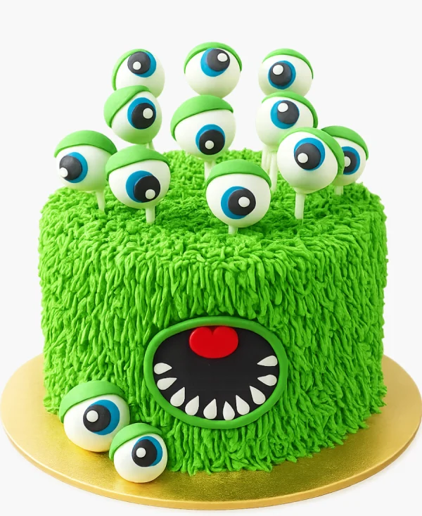Зеленый торт с глазами и ртом Фото