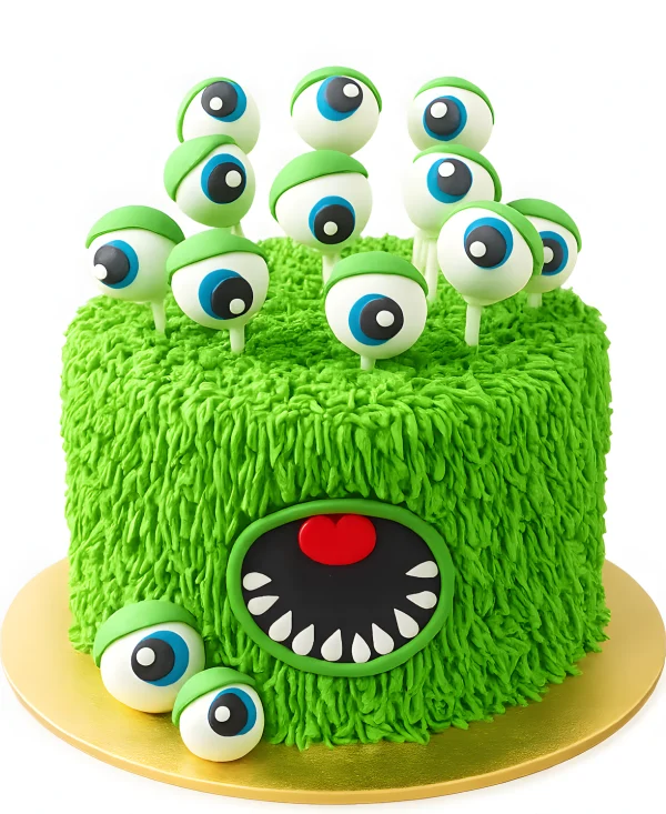 Зеленый торт с глазами и ртом Фото