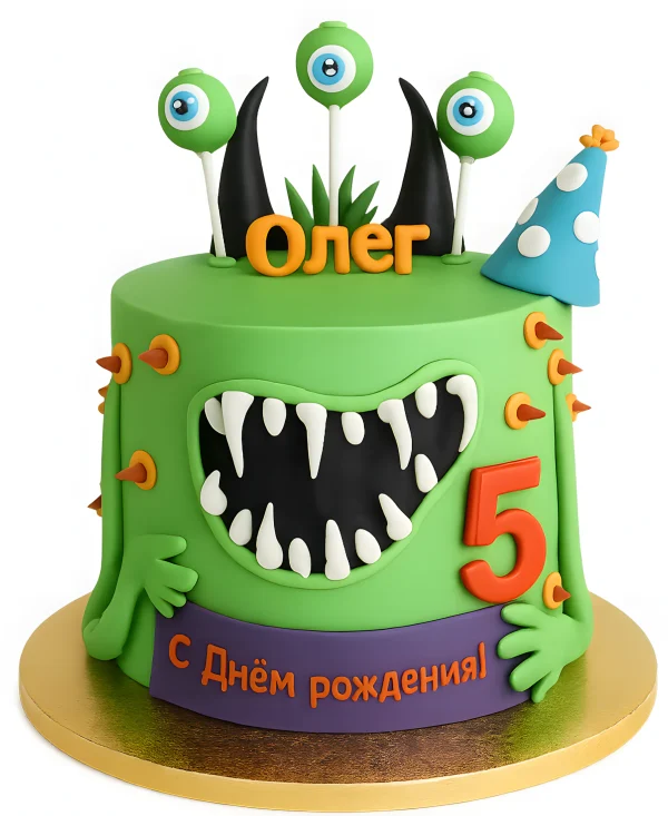 Зеленый торт с глазками на 5 лет Фото