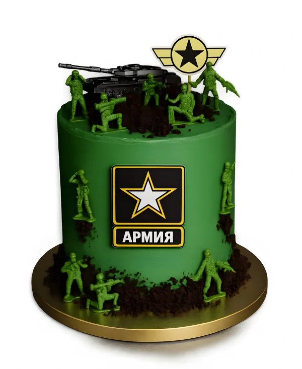 Зеленый торт с солдатиками Фото