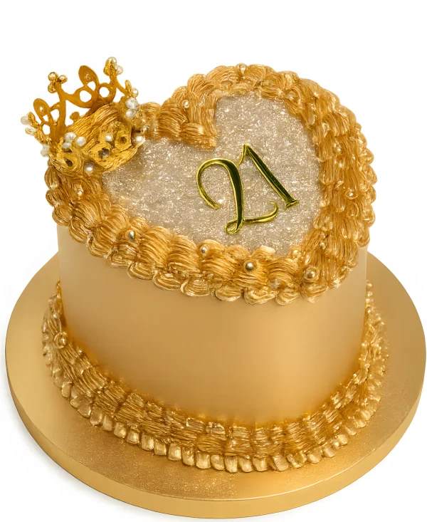 Золотой торт с короной и блестками на 21 год Фото