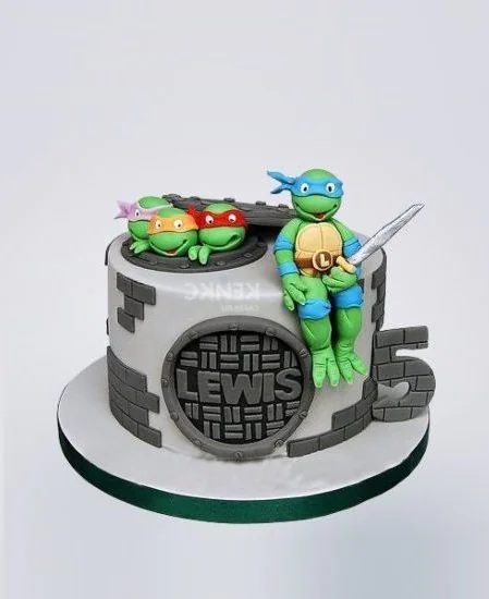 Детский торт с героями Черепашками Ниндзя из мастики Фото