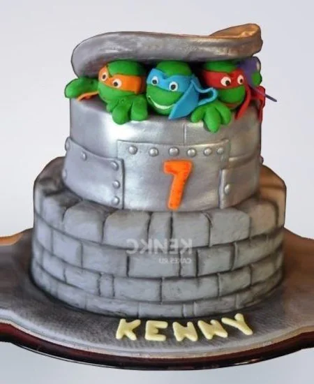 Детский тортик в виде люка с Черепашками ниндзя Фото