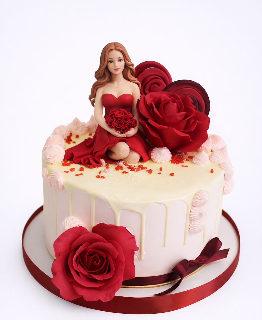Розовый торт с розой для девушки Фото