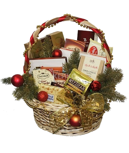 Корзина с конфетами и чаем на Новый год 4 Фото