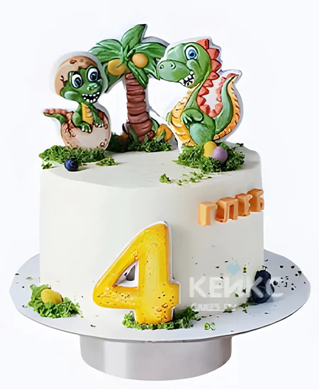 Нежный торт мальчику на 4 года с динозаврами Фото