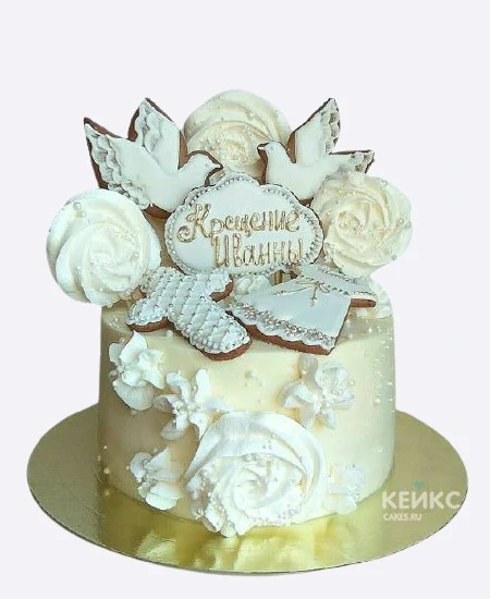 Торт на крестины девочке с фигурками и цветами Торт на крестины девочке с фигурками и цветами Фото