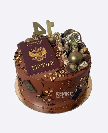 Шоколадный торт на 14 лет с паспортом и цифрой Шоколадный торт на 14 лет с паспортом и цифрой Фото
