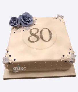 Квадратный торт с сиреневыми розами на 80-летие Фото