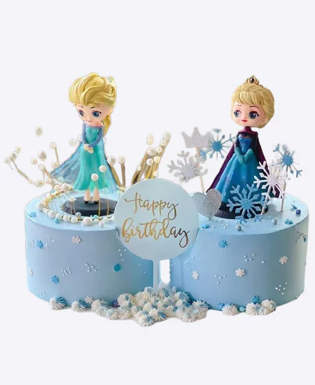 Нежно-голубые тортики для двойняшек девочек с фигурками Фото